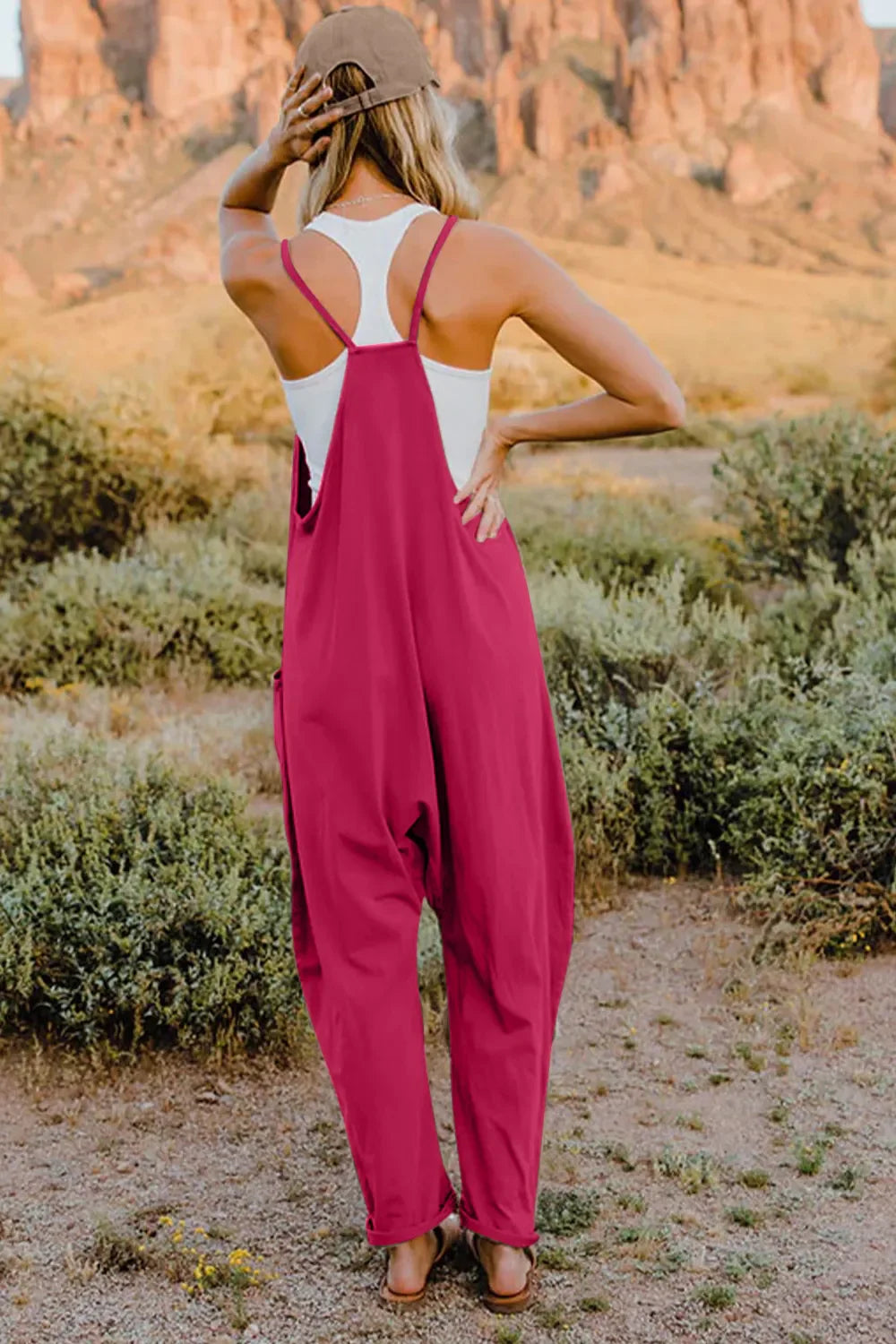 V-Neck Sleeveless Jumpsuit with Pockets