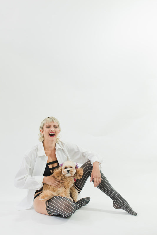 Annabelle: All Work, All Play Pinstripe Thigh Highs