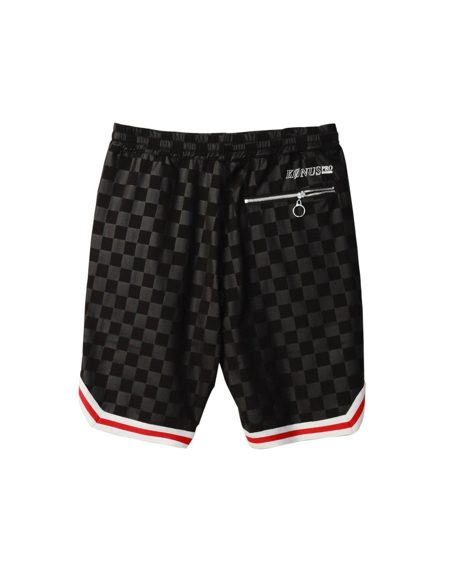 Konus Men's Tonal Checkered Shorts with Tape in Black