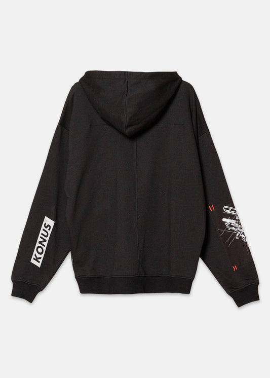 Konus Men's Logo Print Patch Hoodie in Black
