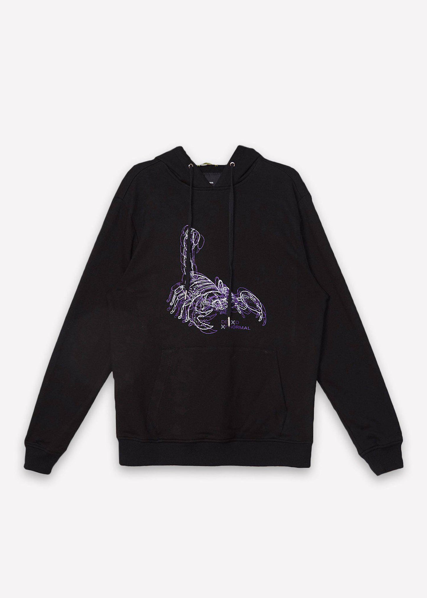 Konus Men's Pullover Hoodie w/ Scorpion Line Art Print in Black