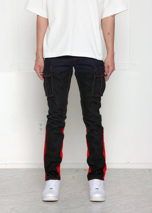 Blank State Men's Cargo Denim in Black/Red