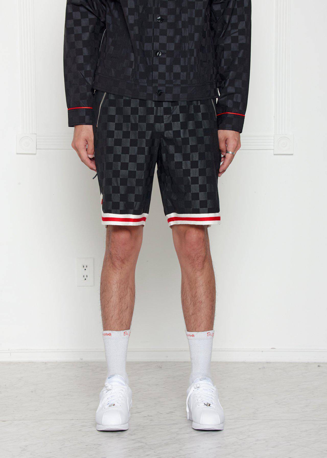 Konus Men's Tonal Checkered Shorts with Tape in Black