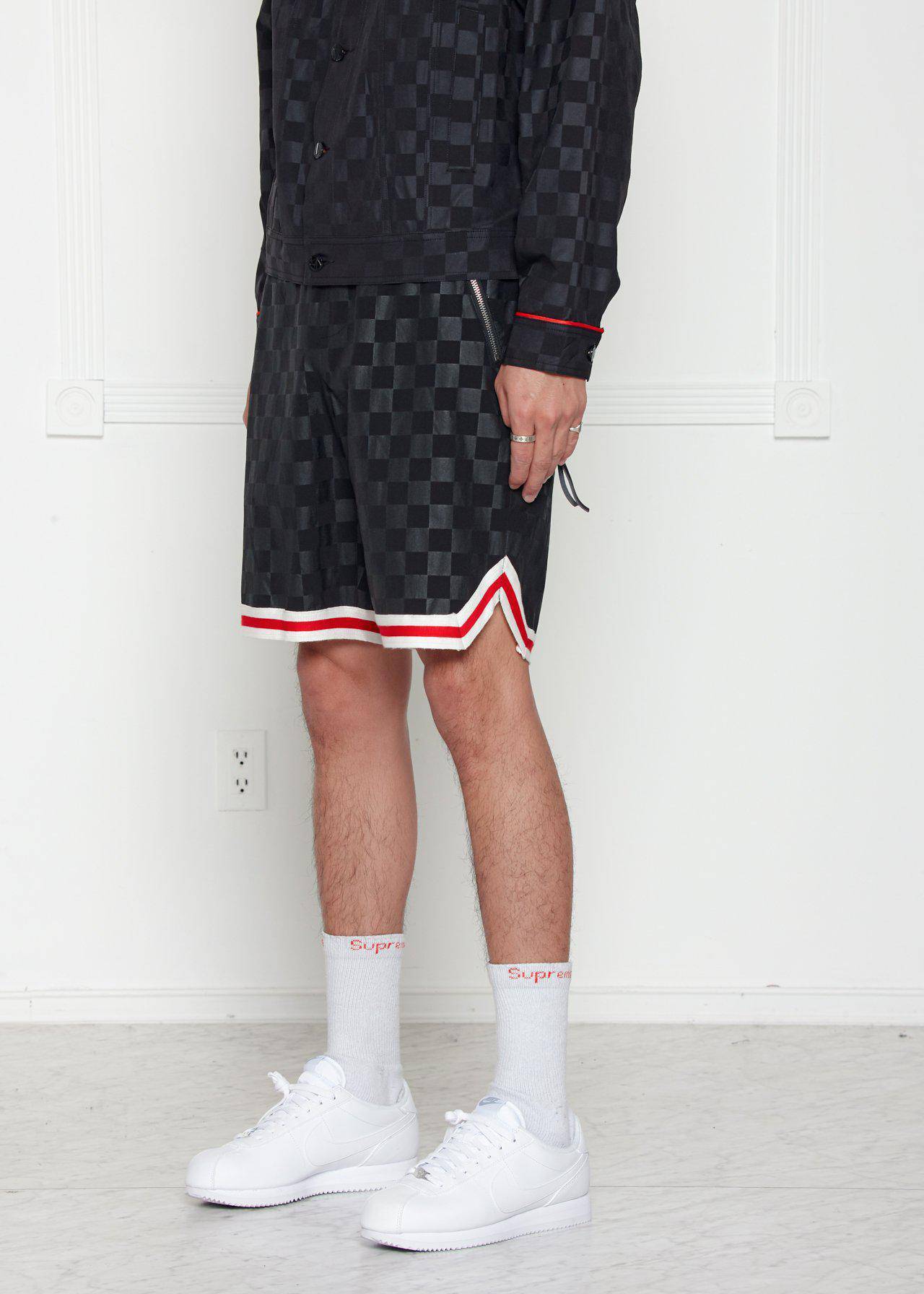 Konus Men's Tonal Checkered Shorts with Tape in Black