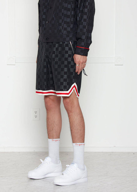 Konus Men's Tonal Checkered Shorts with Tape in Black