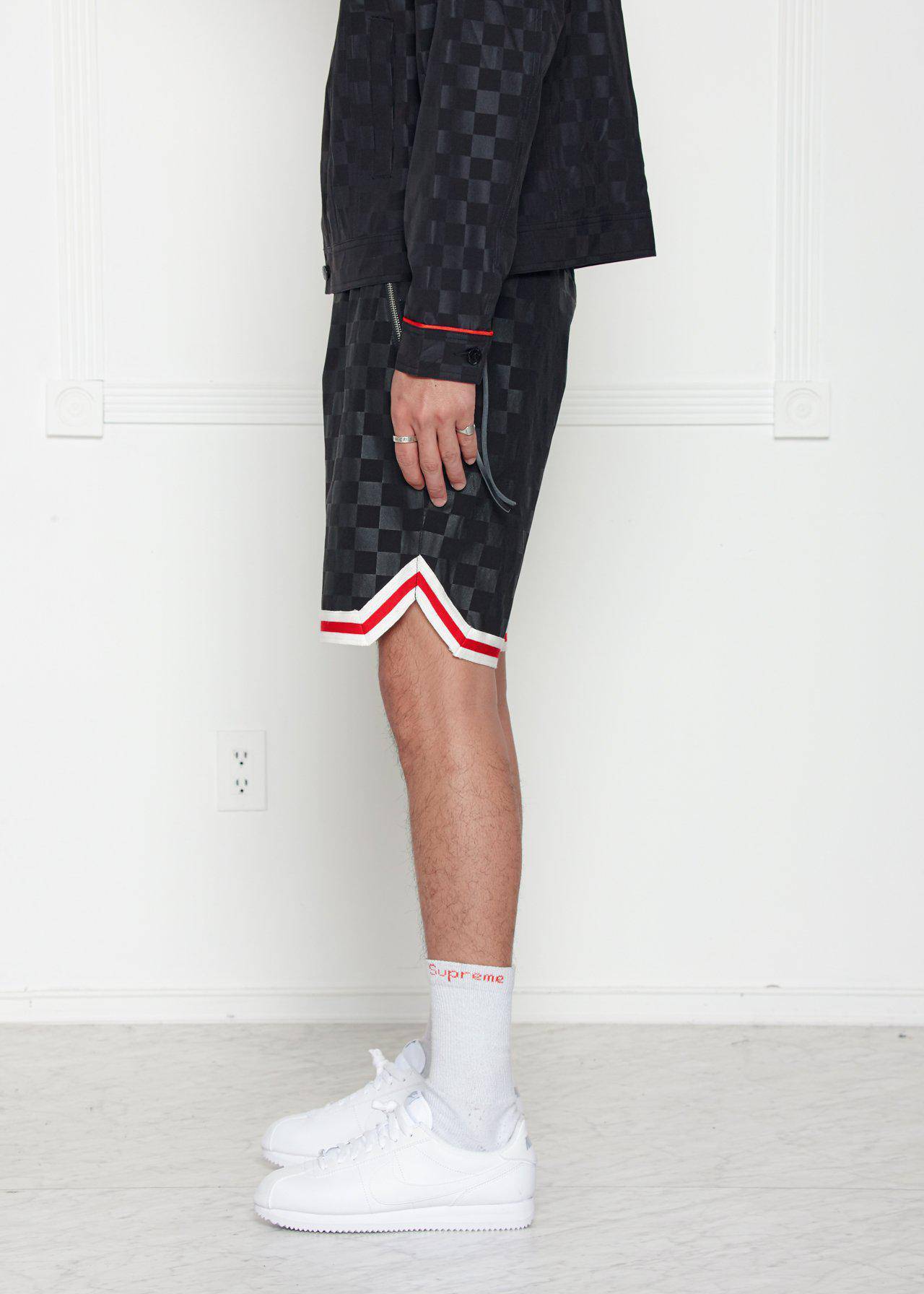 Konus Men's Tonal Checkered Shorts with Tape in Black
