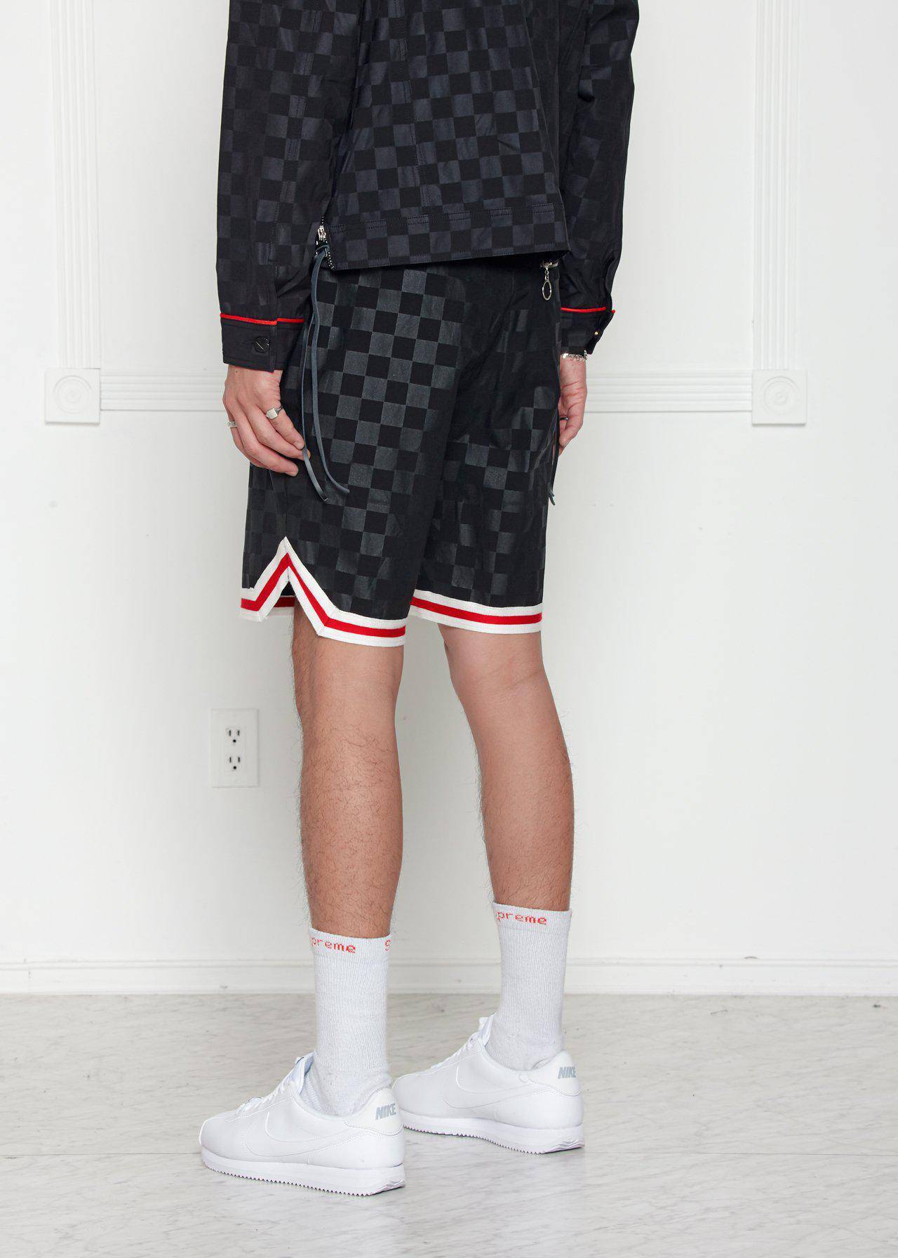 Konus Men's Tonal Checkered Shorts with Tape in Black
