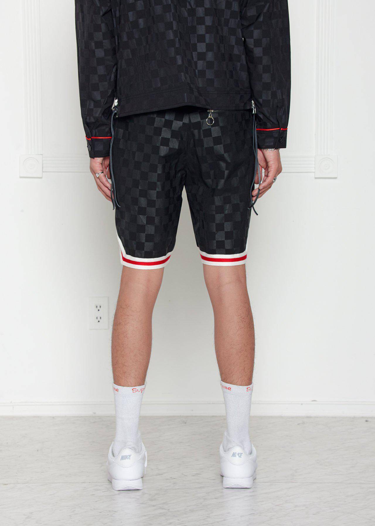 Konus Men's Tonal Checkered Shorts with Tape in Black