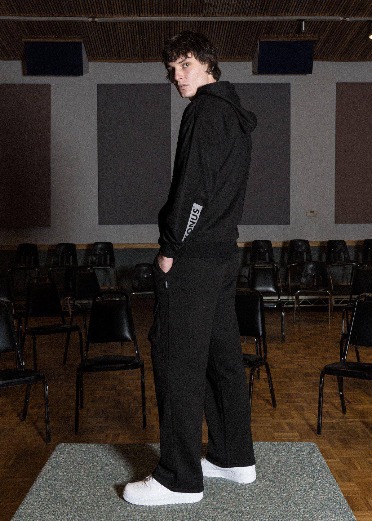Konus Men's Logo Print Patch Hoodie in Black