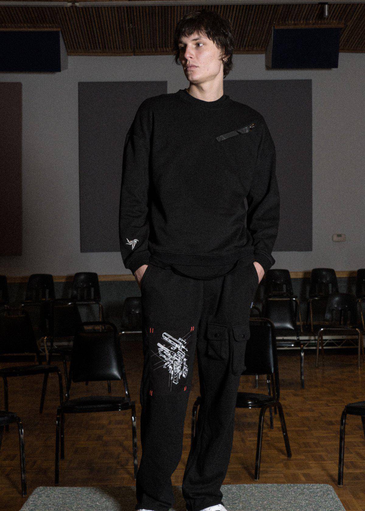 Konus Men's Wide Print Patch French Terry Sweatpants in Black
