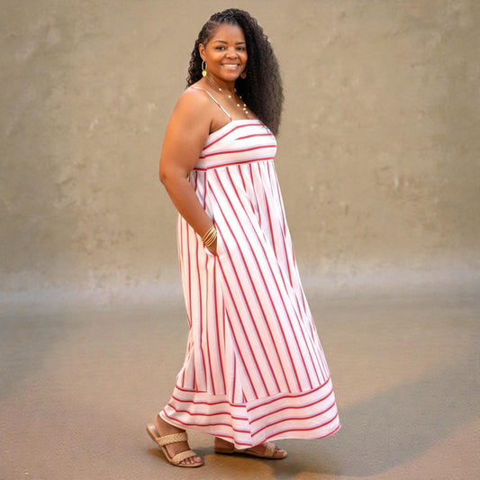 A-Line Stunning White Striped Maxi Dress