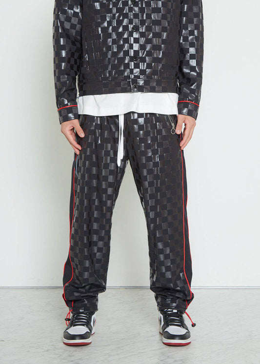 Konus Men's Tonal Checker Printed Pants in Black