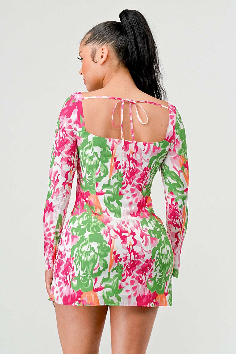 spring floral print cut out mini dress