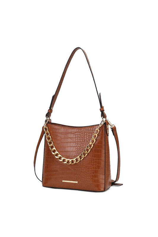 “Maxine” Faux Crocodile-Embossed Shoulder Bag
