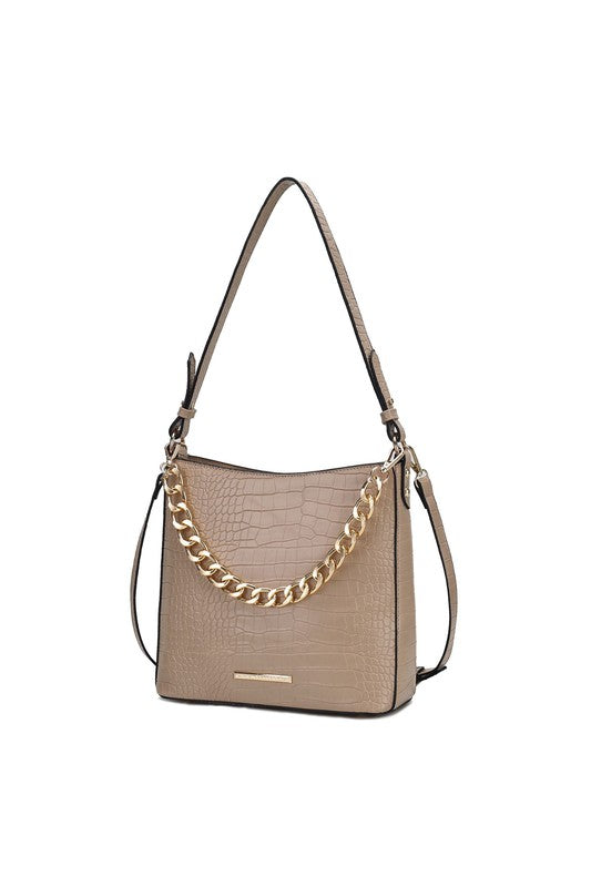 “Maxine” Faux Crocodile-Embossed Shoulder Bag