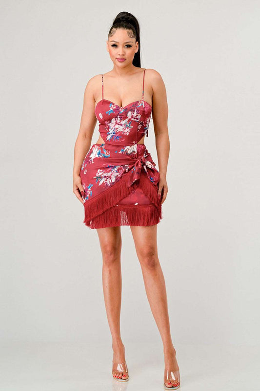 Kimono floral print mini dress