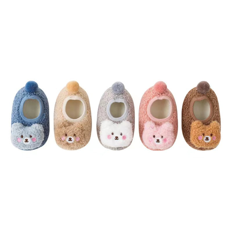 3D Cartoon Bear Patched Pattern Non-Slip Warm Shoes