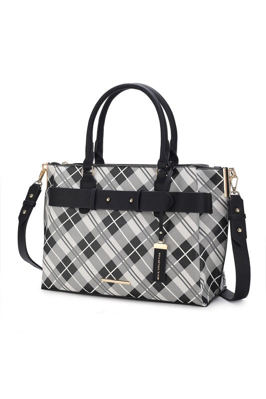 “Vivian” Plaid Satchel Bag