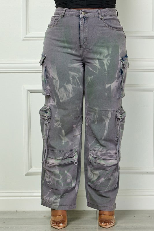 Time to Shine Grey Acid Wash High Waisted Cargo Pants