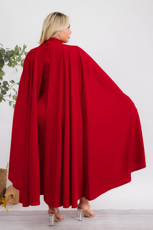 The Stella Cape Midi Dress - Red