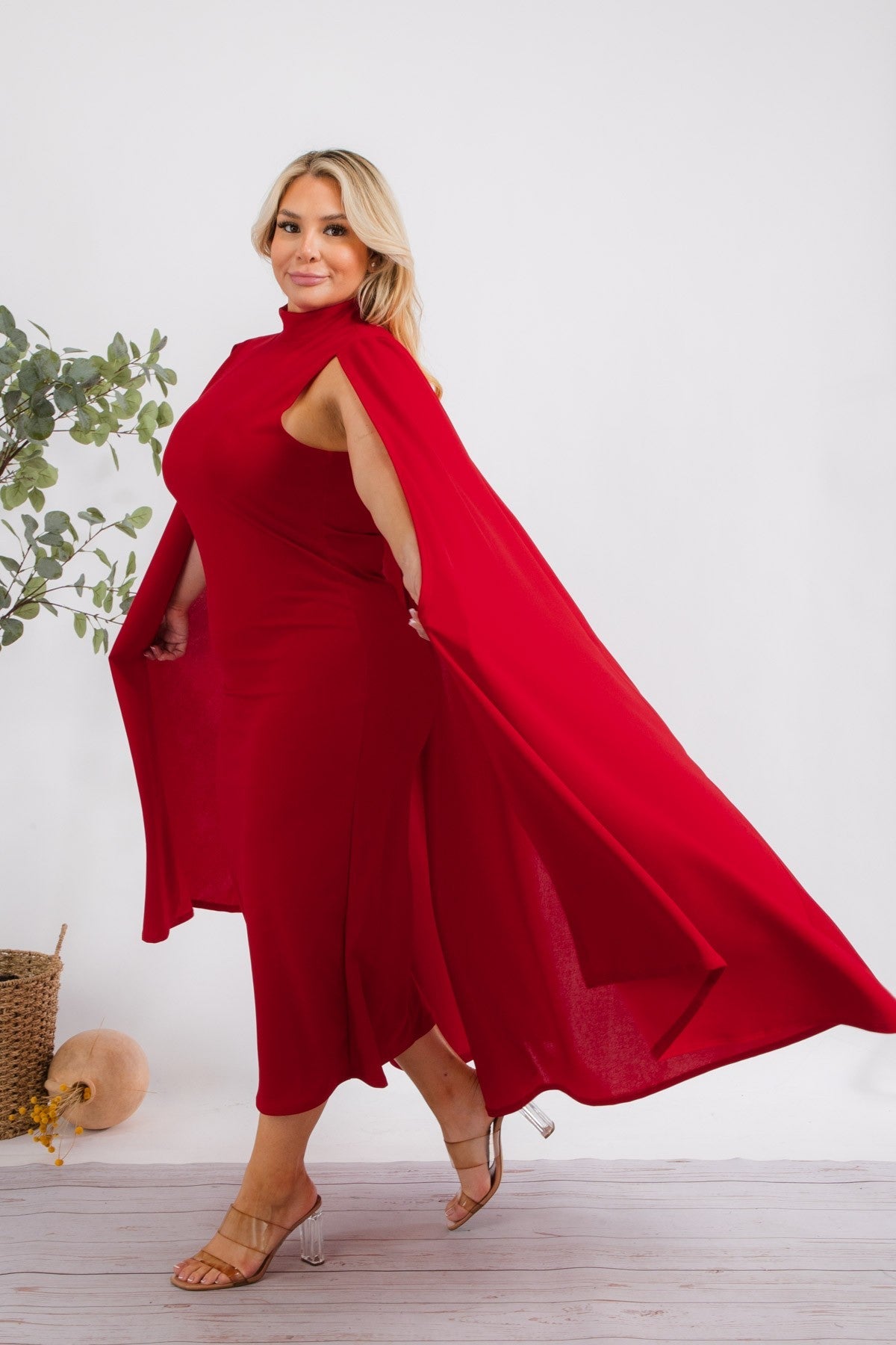 The Stella Cape Midi Dress - Red