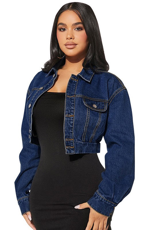 “Peek, No Boo” Denim Crop Jacket