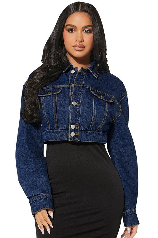 “Peek, No Boo” Denim Crop Jacket
