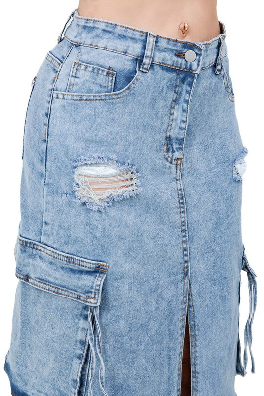 “Split Decisions” Long Maxi Denim Skirt