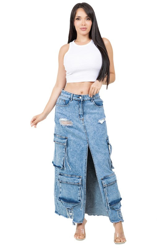 “Split Decisions” Long Maxi Denim Skirt