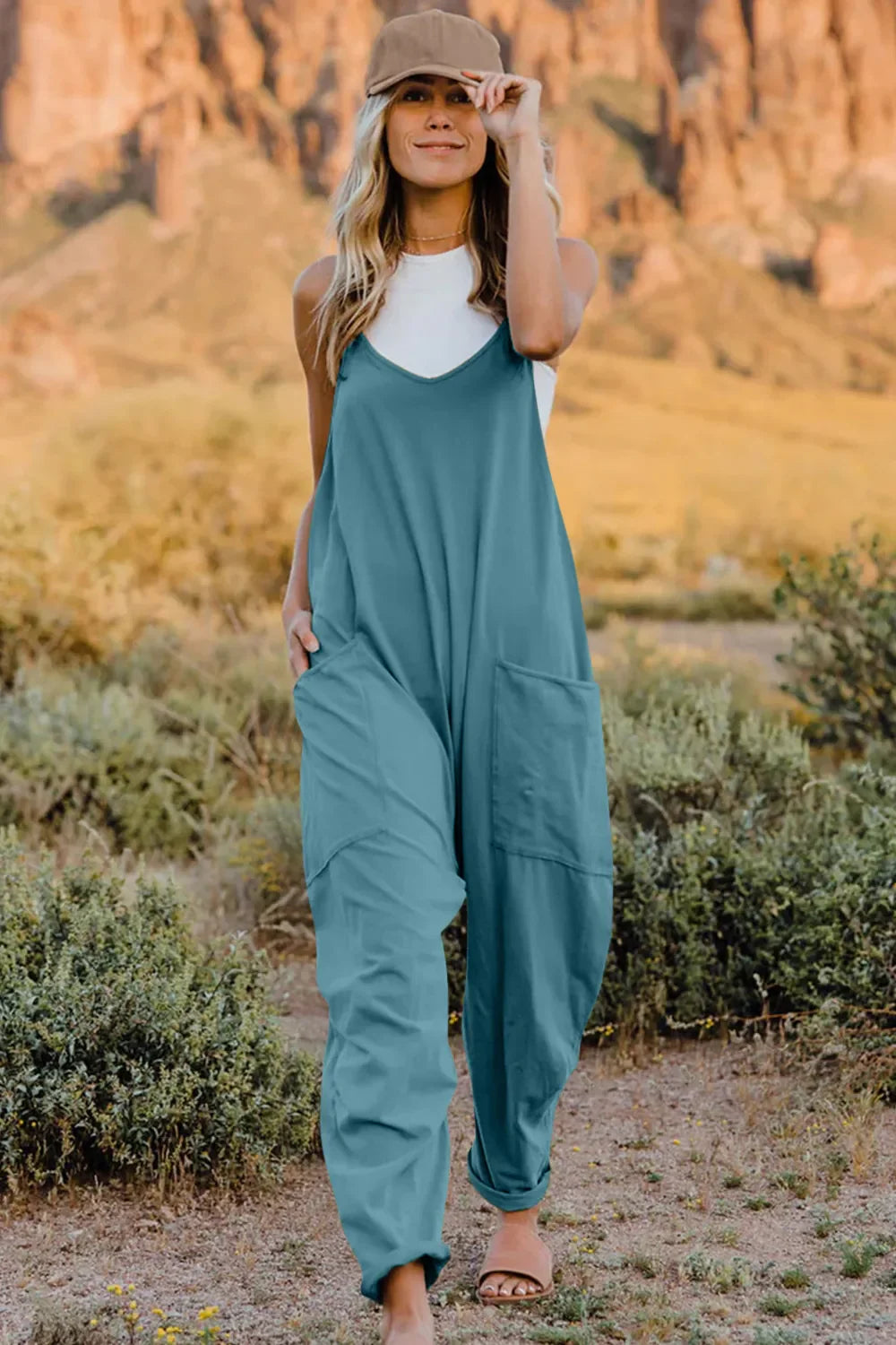 V-Neck Sleeveless Jumpsuit with Pockets