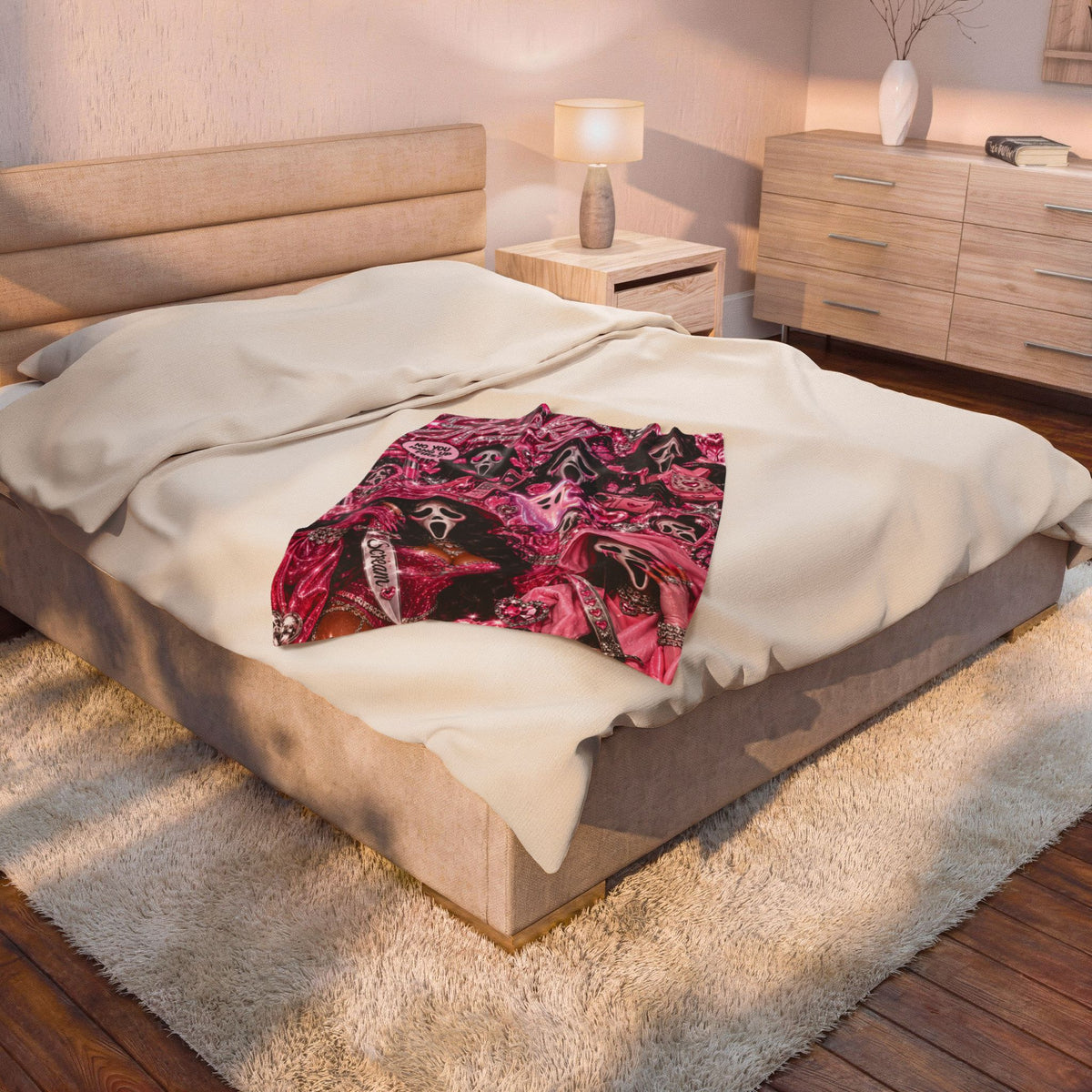Spooky Ghost Pink Halloween Velveteen Plush Blanket
