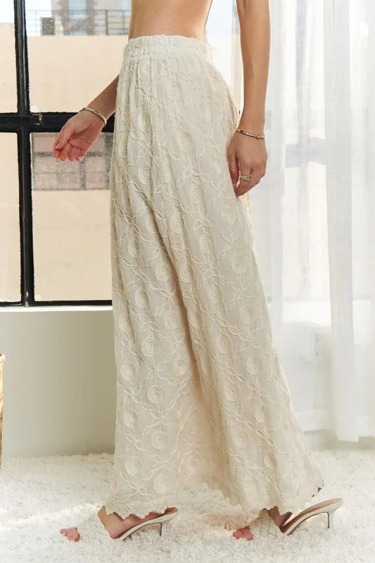 ADORA Elastic Waist Applique Maxi Skirt in Beige
