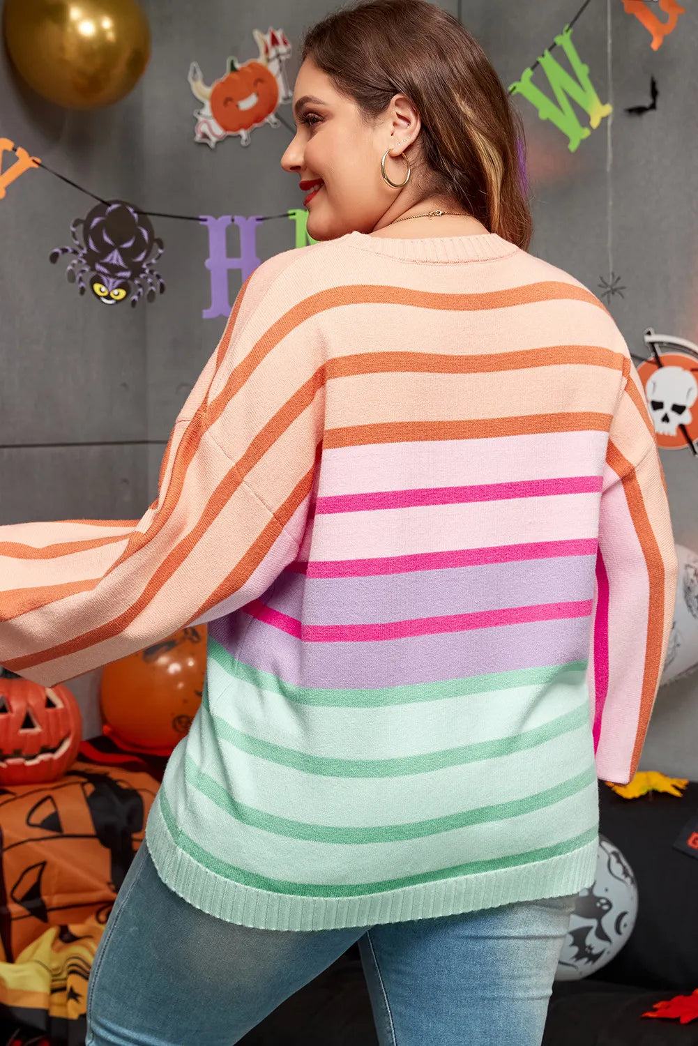 Striped Round Neck Long Sleeve Sweater
