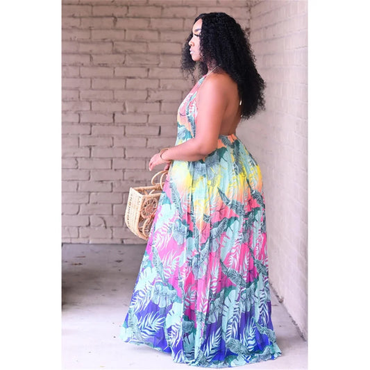 Multi Color Backless Swing Maxi Dress