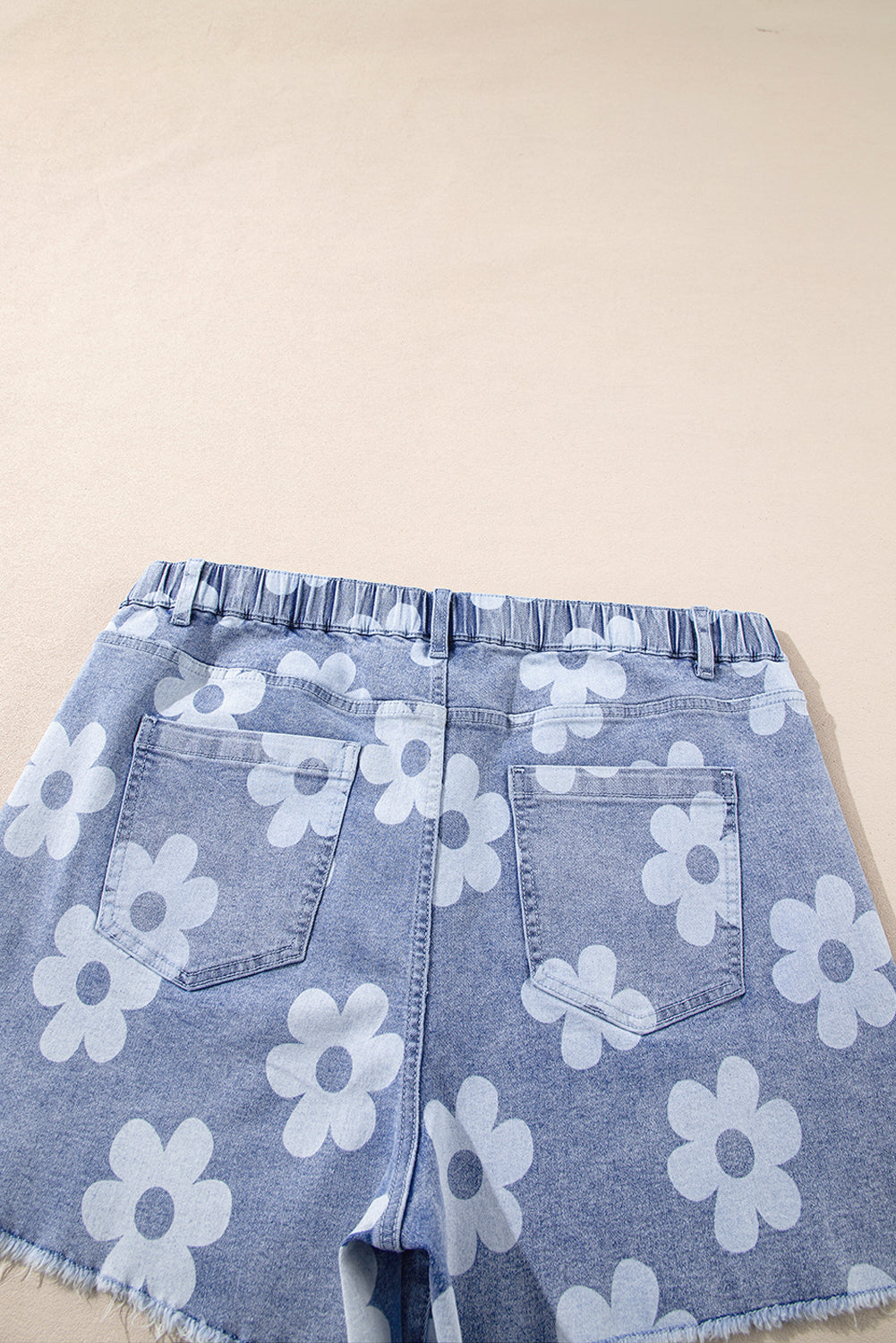 Ashleigh Blue Floral Pattern High Waist Raw Hem Denim Shorts