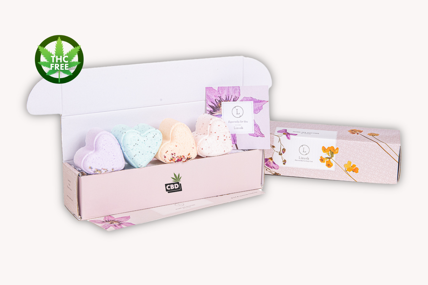 CBD - 5 Hearts Shaped Shower Steamers/ fizzies with CBD - in a Gift Box - Can be personalized. (THC free)