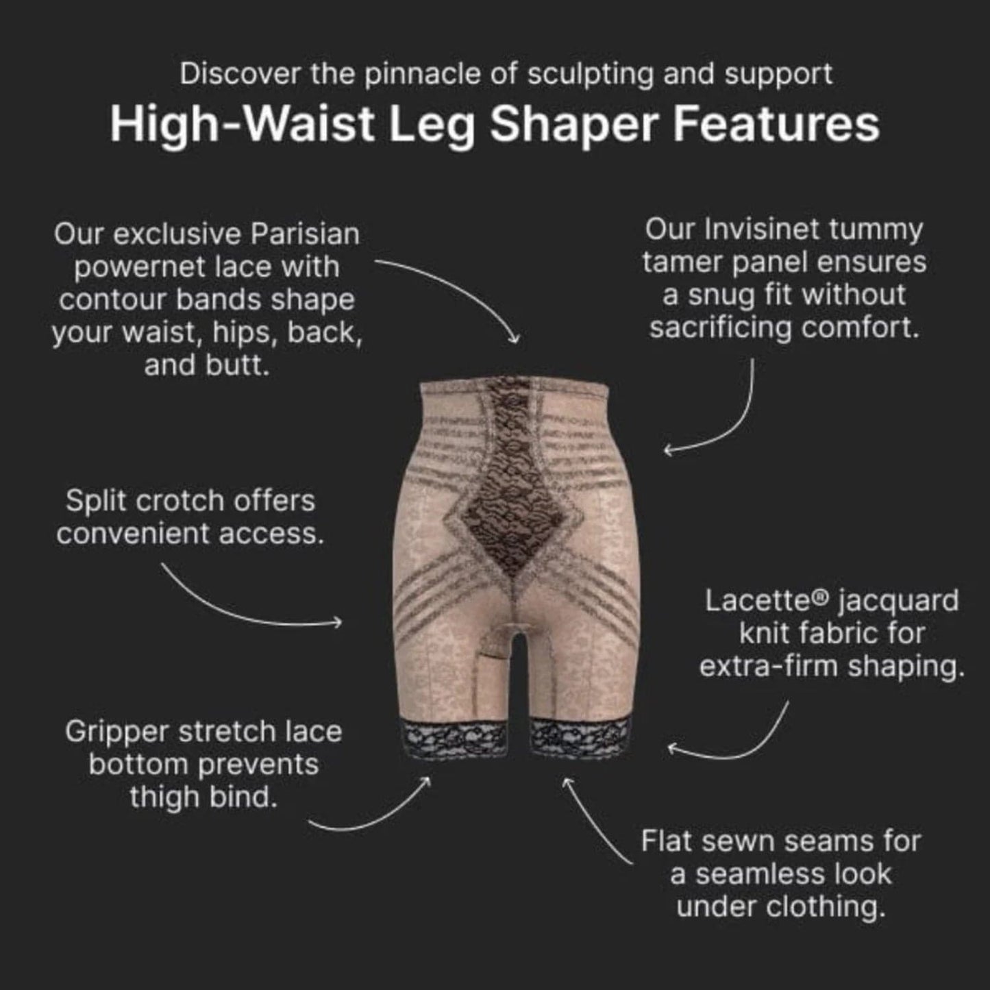 No Roll High Waist Lace Thigh Slimmer with Extra Firm Support
