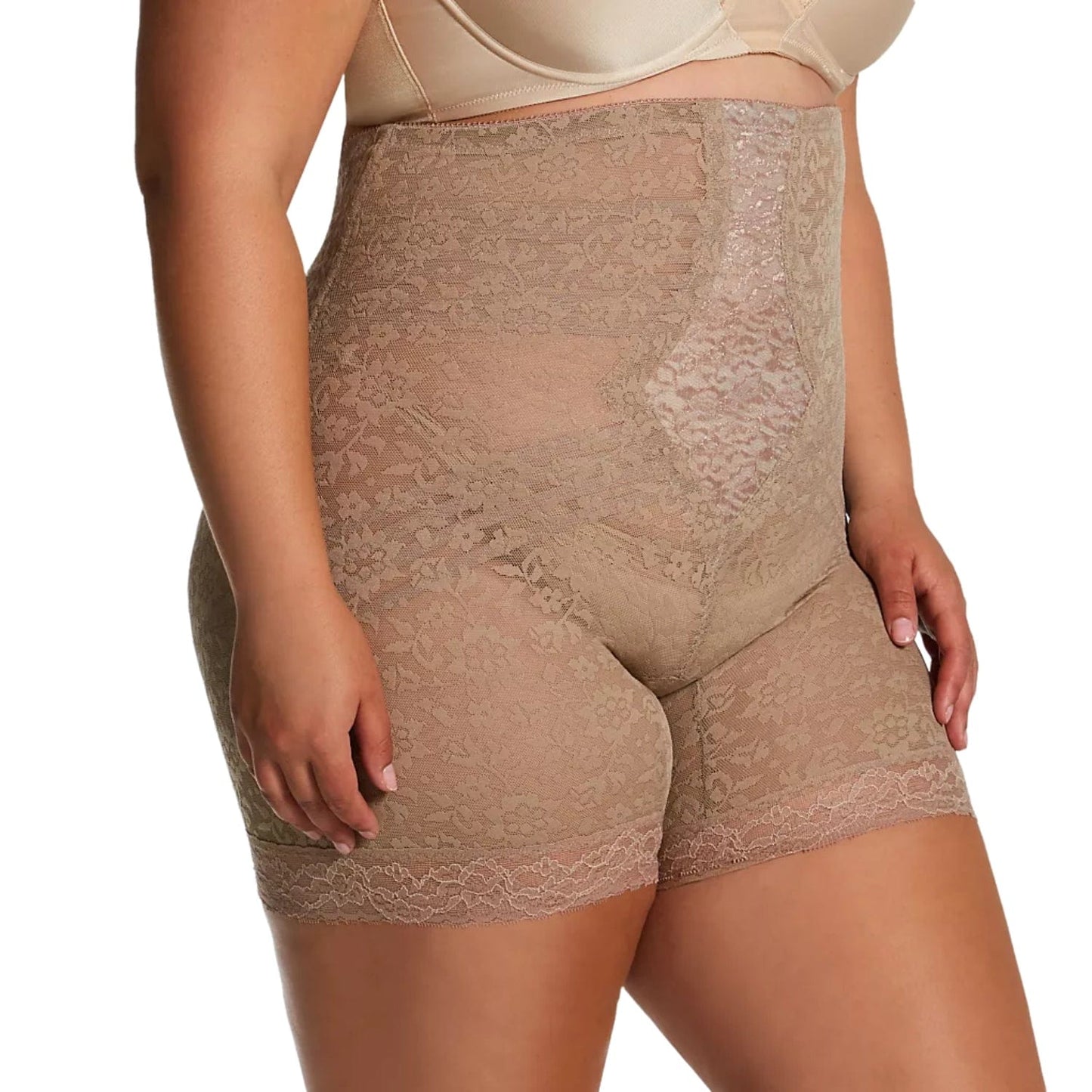 No Roll High Waist Lace Thigh Slimmer with Extra Firm Support