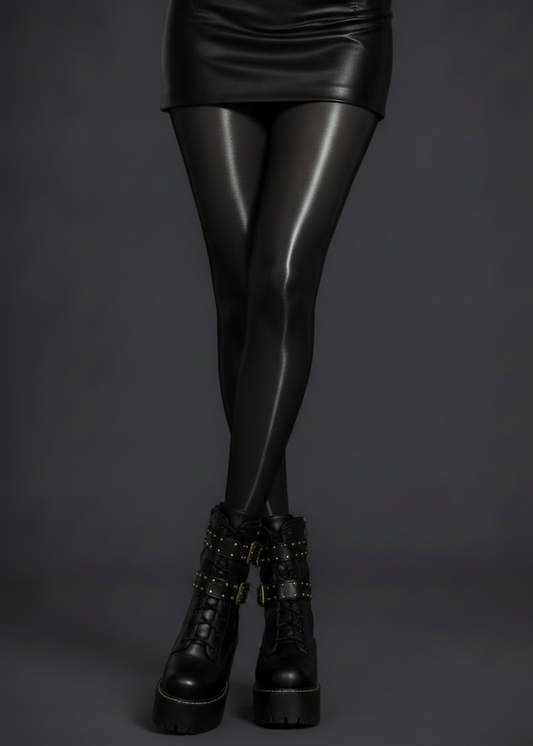 Black High Shine Tights – Glossy Silk-Look Hosiery