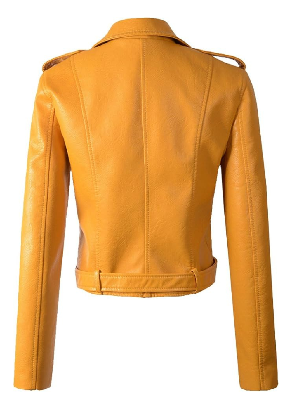 70s Vibes Mustard Yellow Vegan Leather Moto Jacket