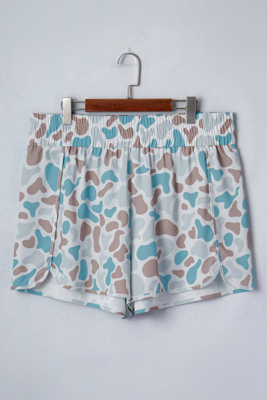 Multicolour Camouflage Elastic Waist Athleisure Shorts
