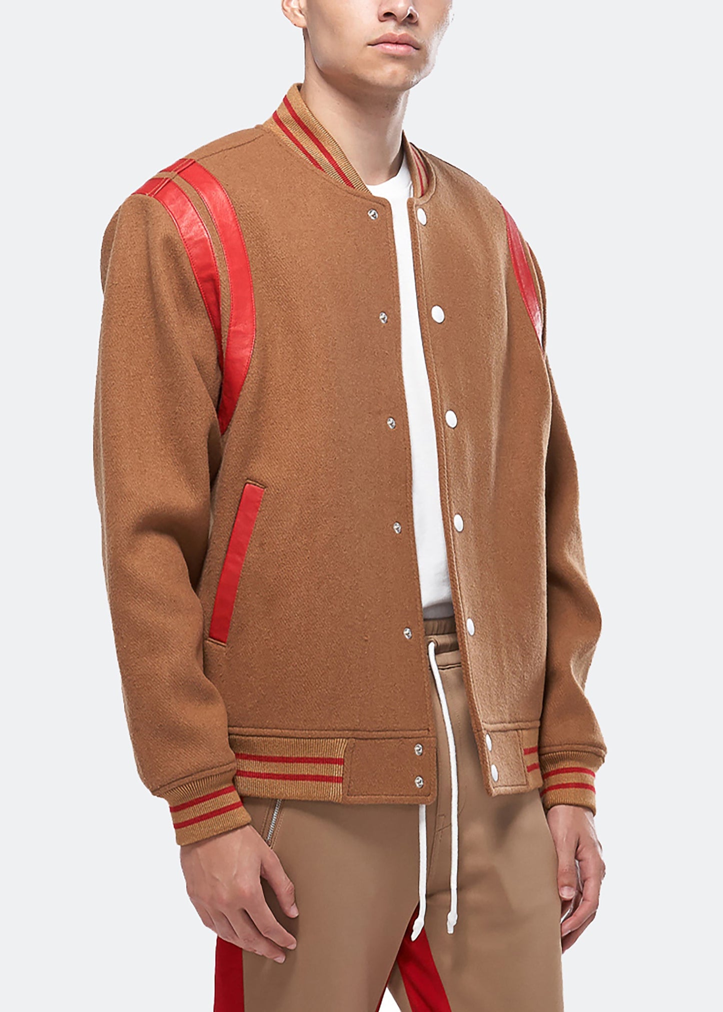 Konus Men's Wool Blend Varsity Jacket in Camel