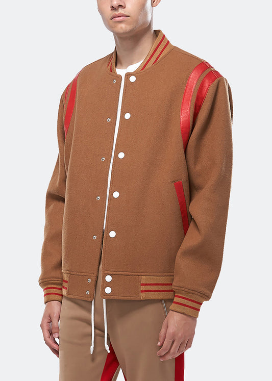 Konus Men's Wool Blend Varsity Jacket in Camel