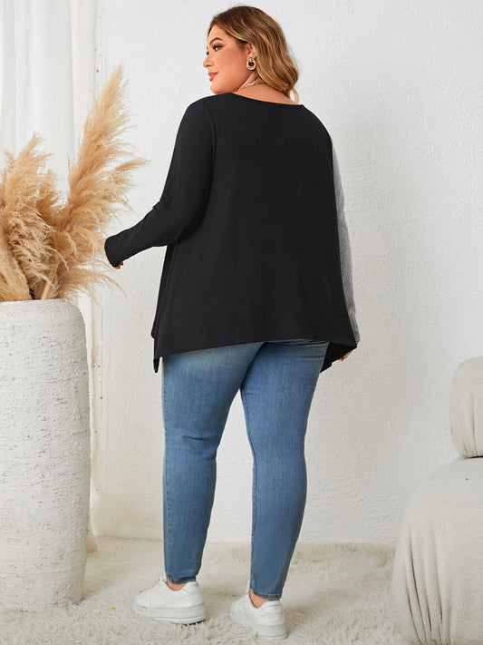 Honey Contrast Notched Neck T-Shirt