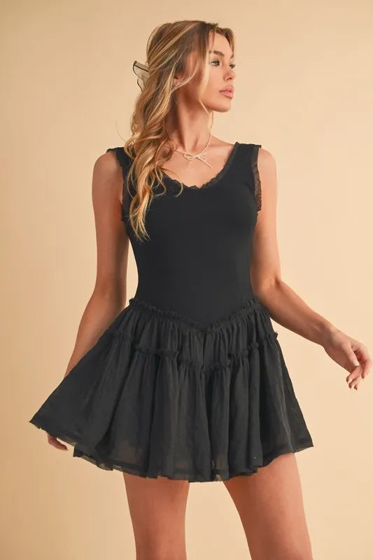 Frill Sleeveless Drop Waist Mini Dress