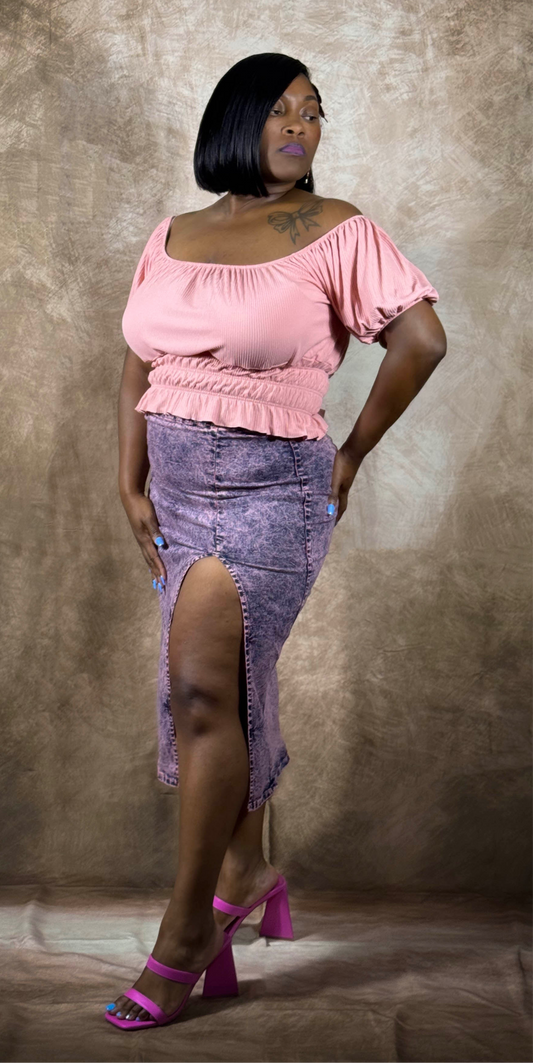 Midi Skirt In Denim Pink