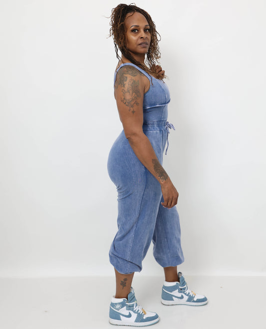 Washed Jumpsuit With Adjustable Ankle