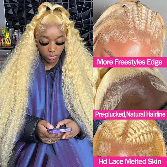 13x6 HD 613 Honey Blonde Deep Wave Lace Frontal Wigs 30 Inch Transparent Brazilian 13x4 Curly Colored Lace Front Human Hair Wigs