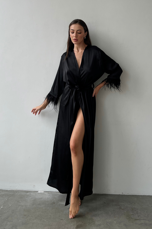 Aster Black Kimono Robe