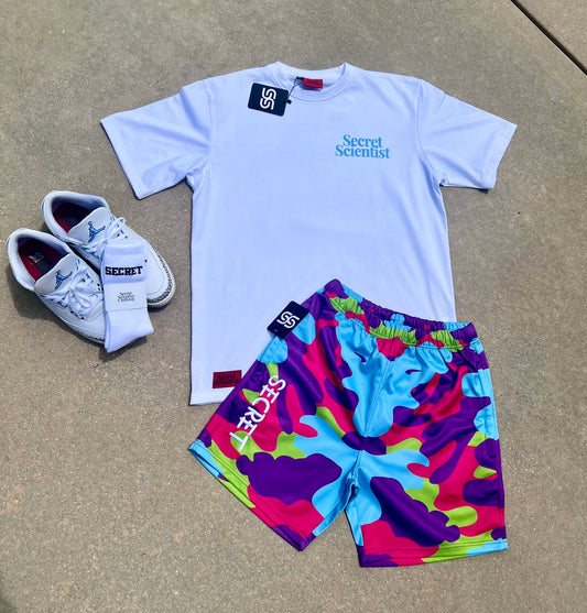 Baby Blue/Pink Multi Camo Shorts